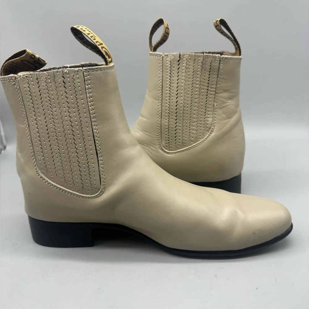 El Besserro Men's Botin Charro Short Ankle Boots Genuine Leather Color Bone 9.5